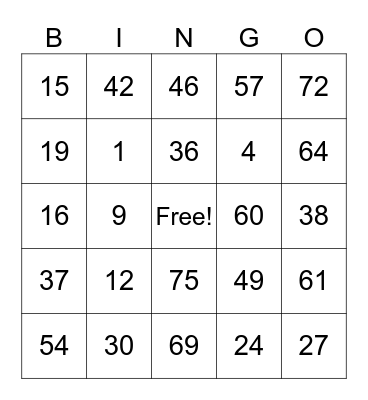 Bingo 75 2 Bingo Card