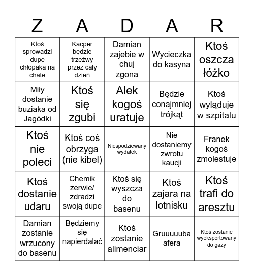 Zadar Bingo Card