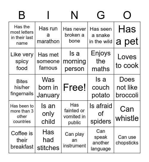 HUMAN BINGO Card