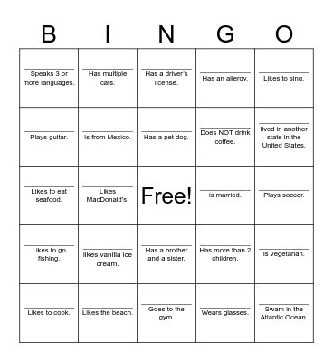 Find a Friend Who... Bingo Card