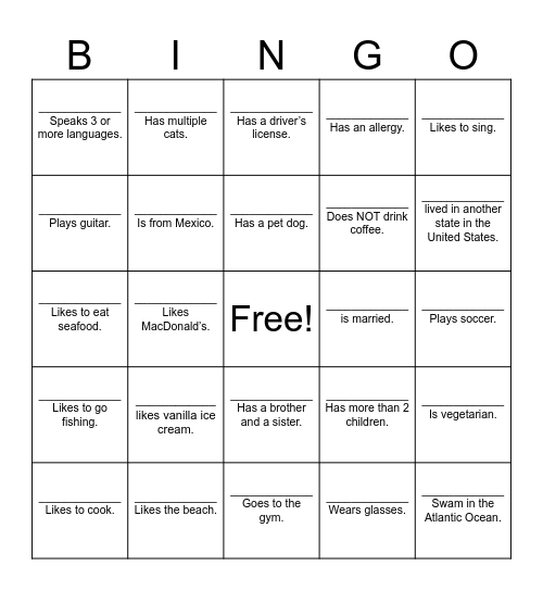 Find a Friend Who... Bingo Card