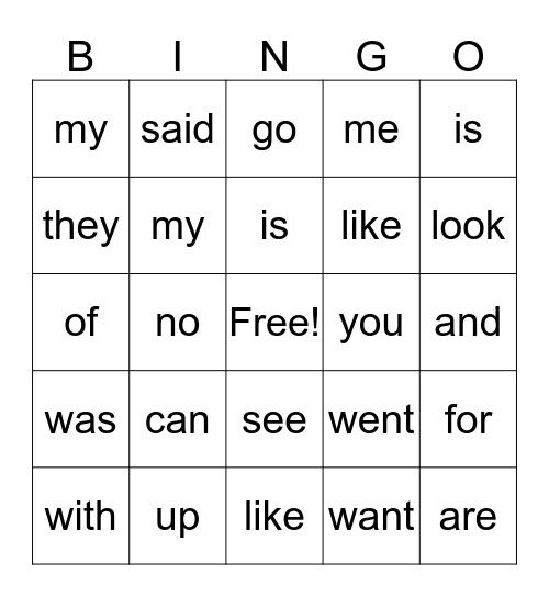 Site Words  Bingo Card