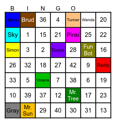 Sprunki and numbers Bingo Card