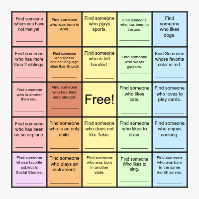 GET TO KNOW YOUR CLASS Bingo Card