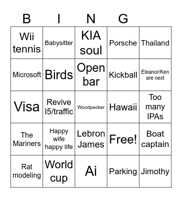 Wedding Bingo Card