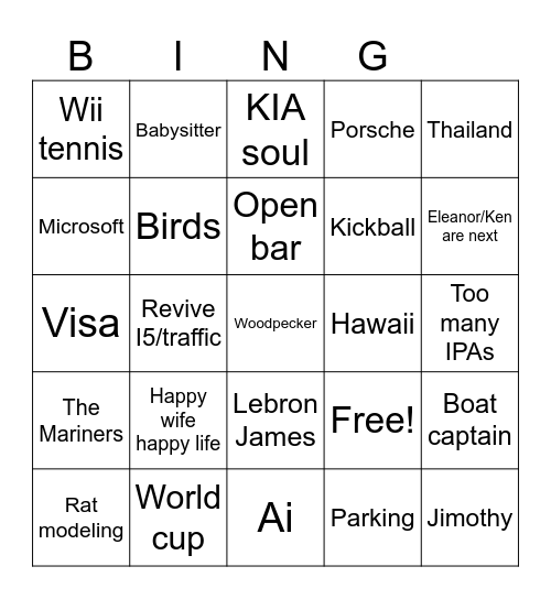 Wedding Bingo Card