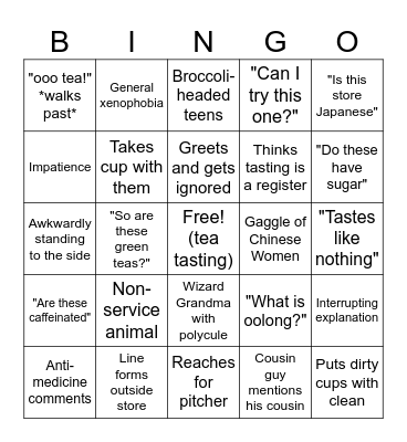 PM Tea Tasting Bingo Card