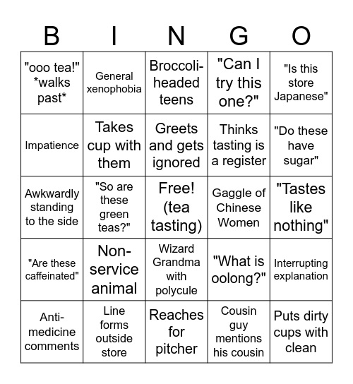 PM Tea Tasting Bingo Card