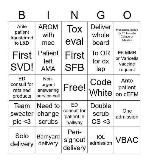 NIGHTS BINGO Card