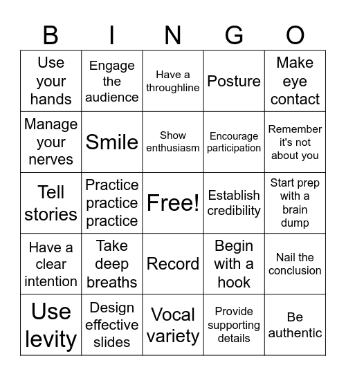 Presentation Bingo Card