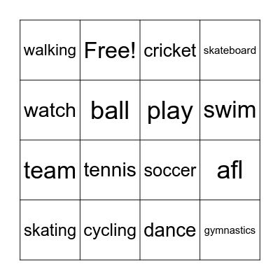 Sport Bingo Card