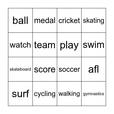 Sport Bingo Card