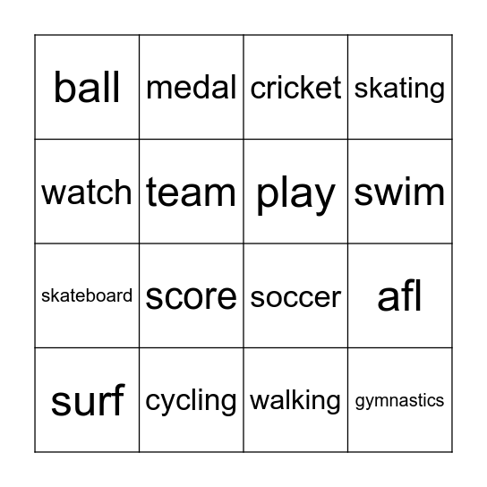 Sport Bingo Card