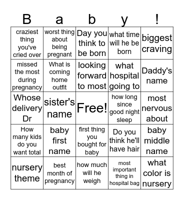 Baby Bingo Card