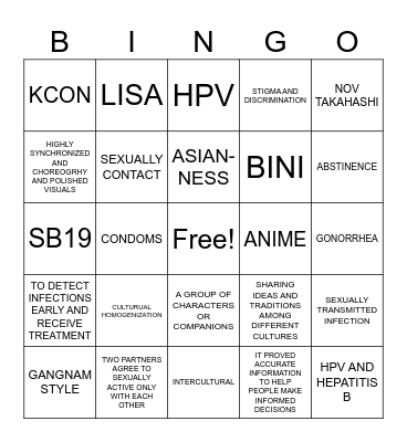 MAPEH BINGO Card
