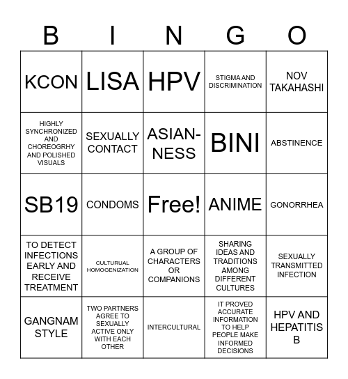 MAPEH BINGO Card