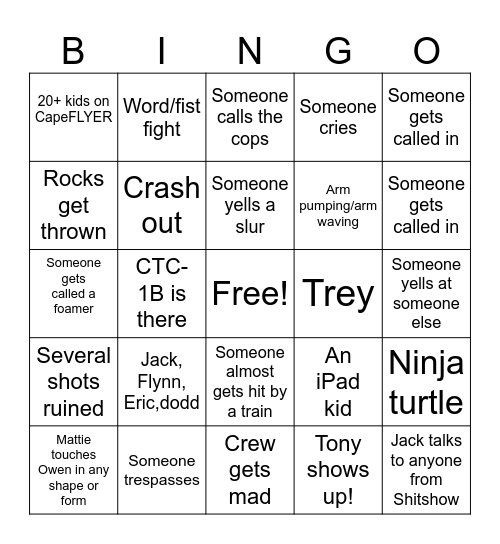 Cape Cod Railfan day Bingo Card