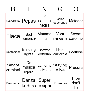 BINGO MUSICAL Bingo Card