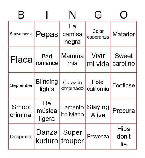 BINGO MUSICAL Bingo Card