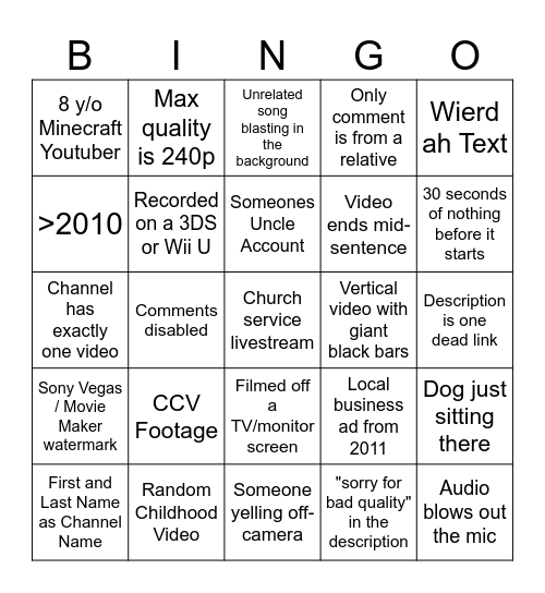 Youtube's Recycle Bin (By Exil) Bingo Card