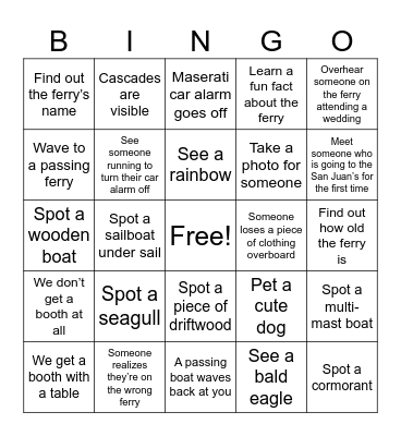 San Juan Ferry Bingo Card