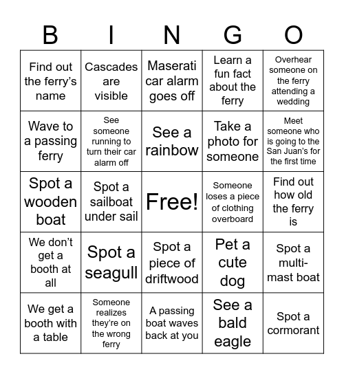 San Juan Ferry Bingo Card