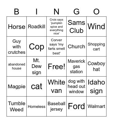 Road Trip Bingo Card