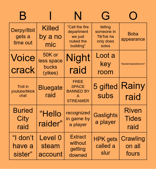 HighPingKing Bingo Card