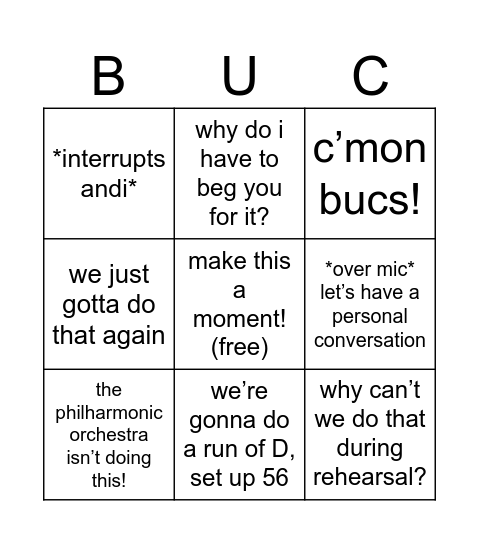 full ensemble Bingo Card