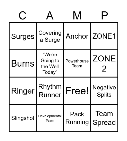CAMP BINGO! Bingo Card