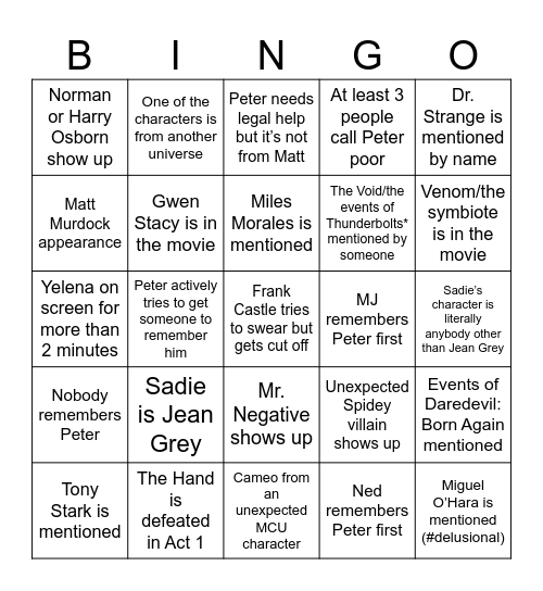 Brand New Bingo Card