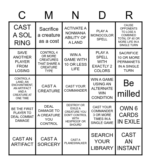 Commander Night Bingo Card
