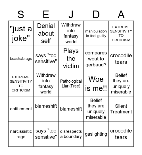 Sejingo Bingo Card
