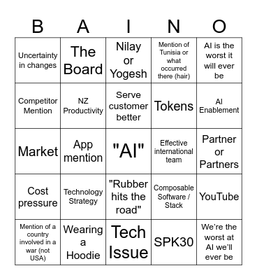 BAINO Bingo Card