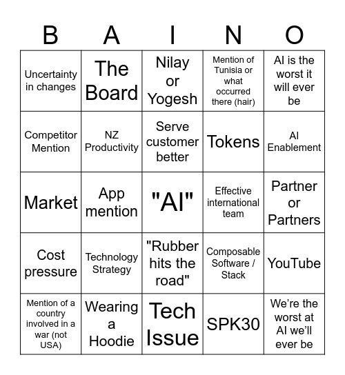 BAINO Bingo Card