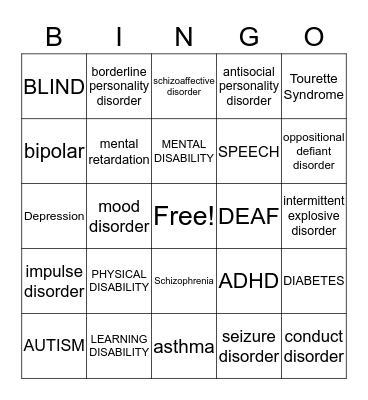 DISABILITY EDUCATION & AWARENES Bingo Card