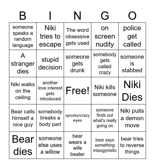 Obsessive Bingo Card