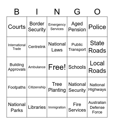 Government Bingo Card
