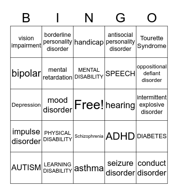 DISABILITY EDUCATION & AWARENES Bingo Card