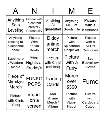 AnimeNYC Bingo Card