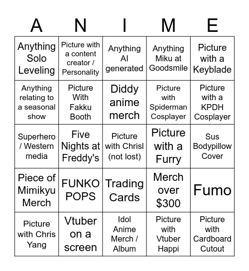 AnimeNYC Bingo Card