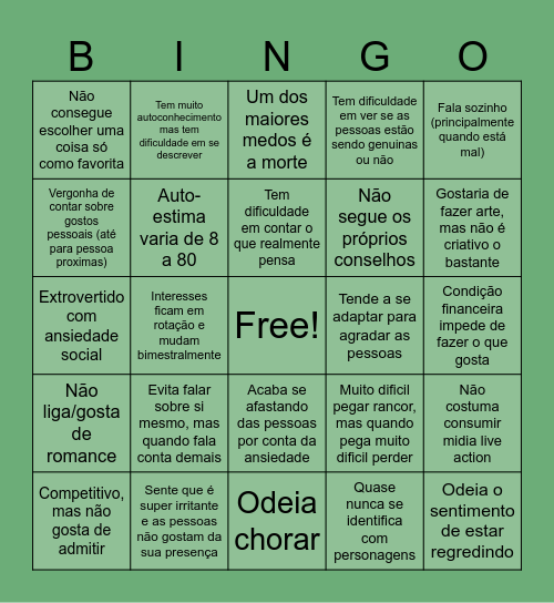 Paulo's Oversharing Bingo Card
