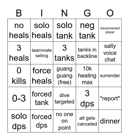 mikes de connor rivals bingo card Bingo Card