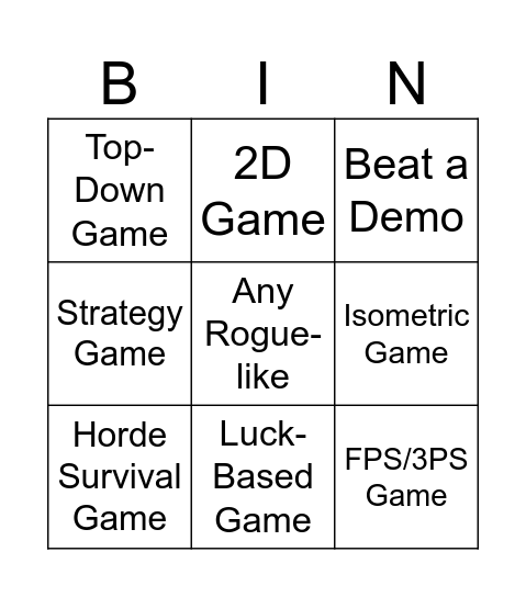 Roguelike Bingo Card