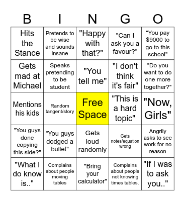 Mr. Doumtsis Bingo Card