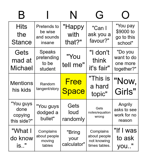 Mr. Doumtsis Bingo Card