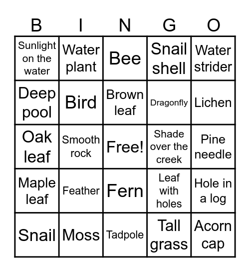 Nature Bingo! Bingo Card