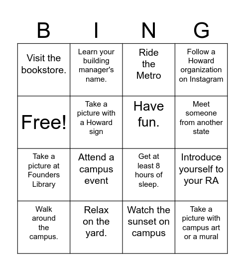 Bison Week Bingo Card