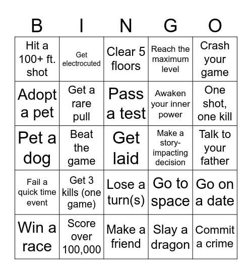 GAMING Bingo Card