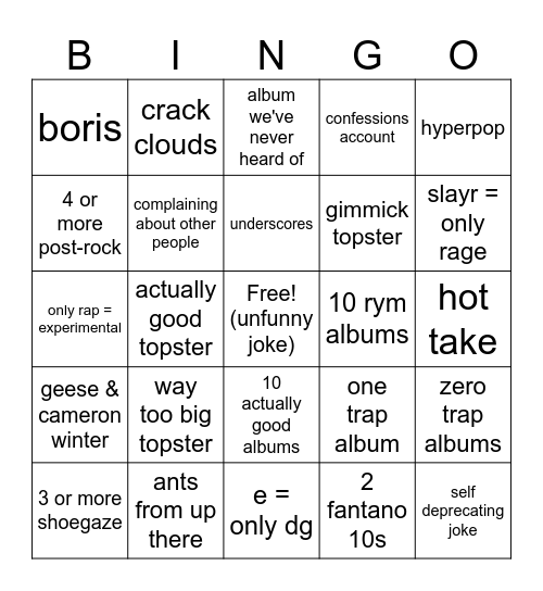 musictwt bingo Card